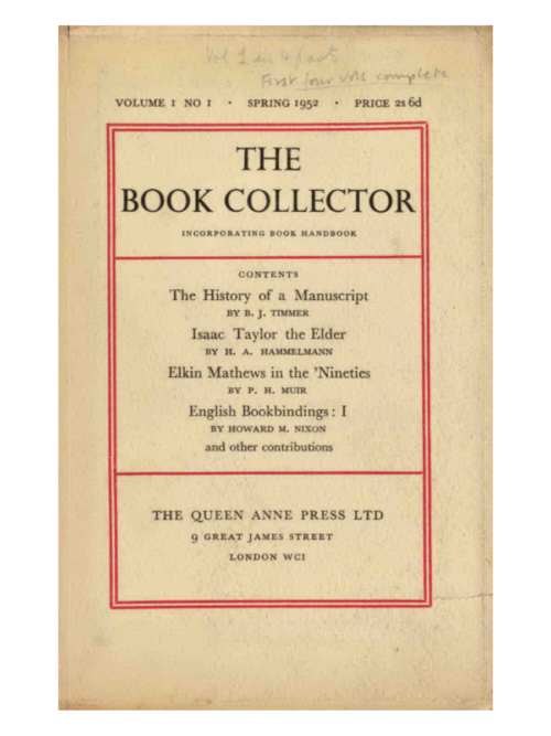 The Book Collector vol 1 Spring 1952
